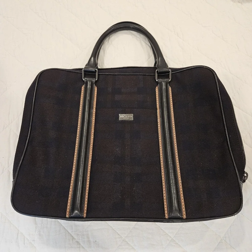 Ted Baker Briefcase Document Messenger Bag  Laptop Plaid 12X15.5 Inches